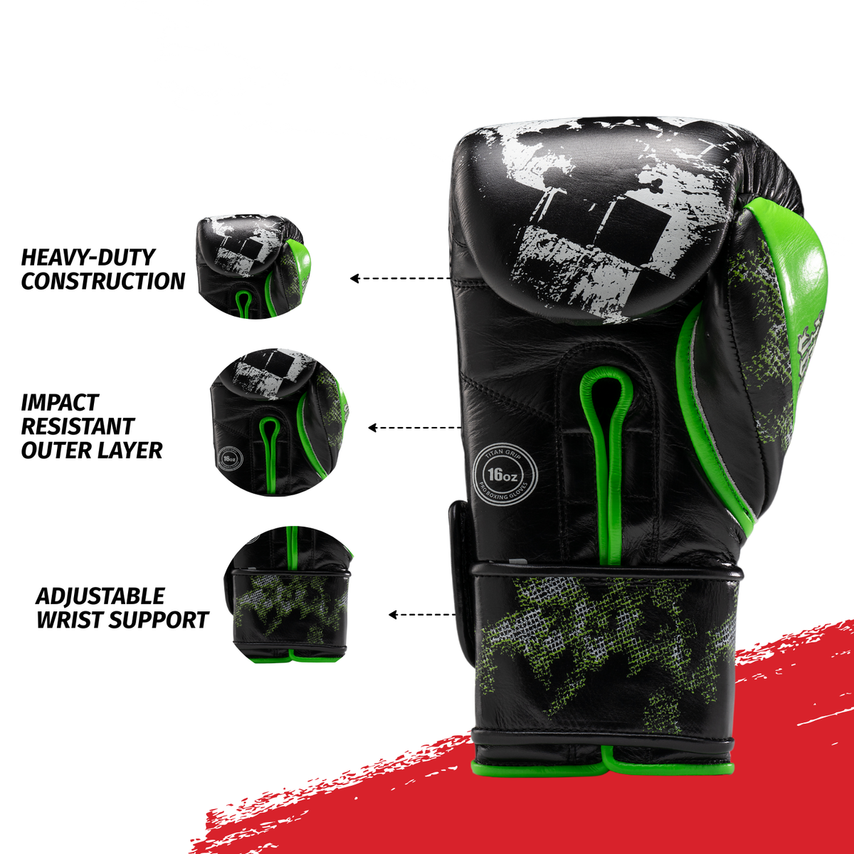Bravose Limited Edition 16oz Velcro Boxing Gloves – Black & Green-4