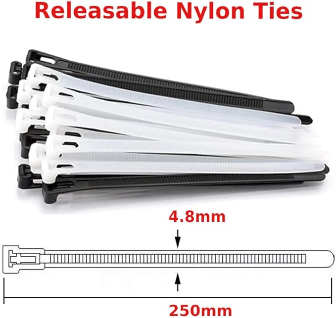 100 Reusable Cable Ties Heavy Duty 250mm X 4.8mm ~6368-1