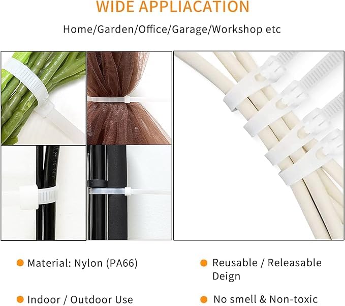 100 Reusable Cable Ties Heavy Duty 250mm X 4.8mm ~6368-3