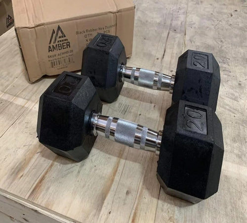 Amber Fight Gear Rubber Encased Hex Dumbbell Weights with Metal