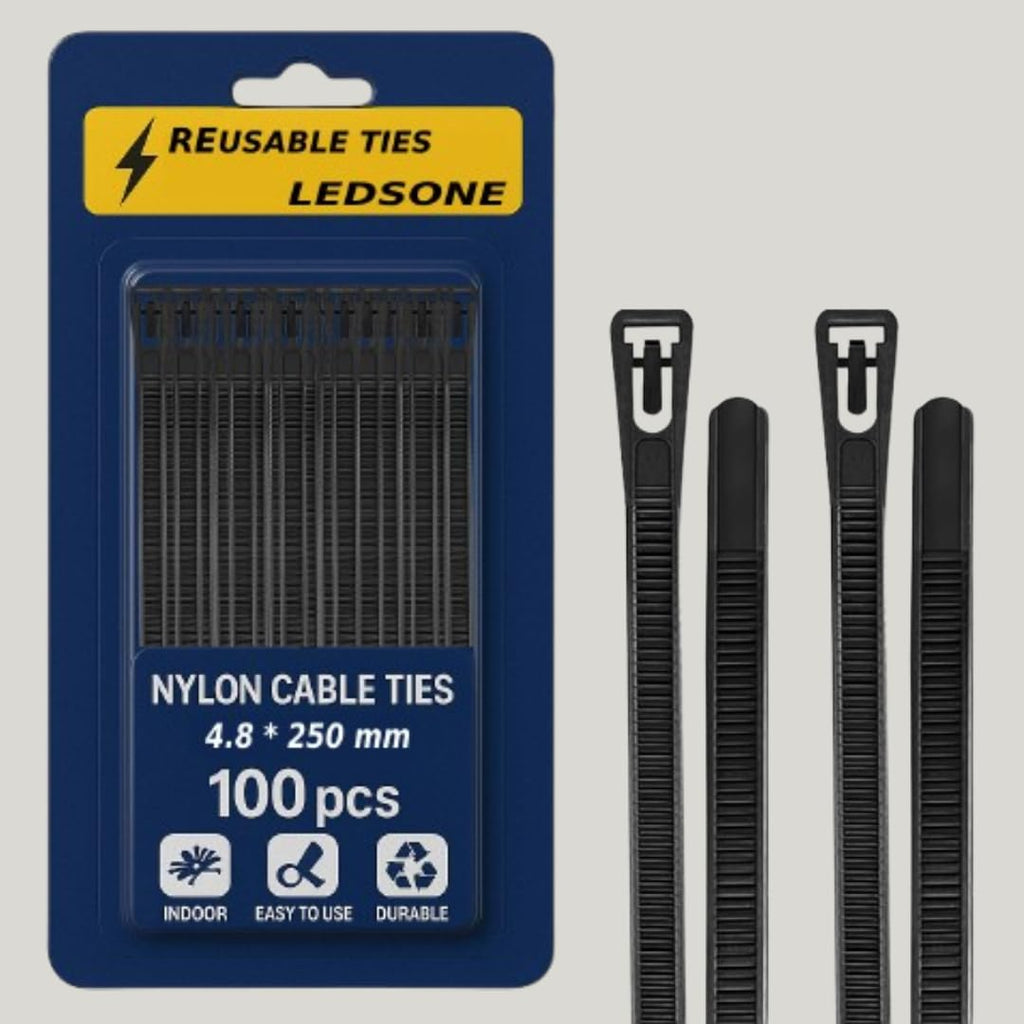 100 Reusable Cable Ties Heavy Duty 250mm X 4.8mm ~6368-5