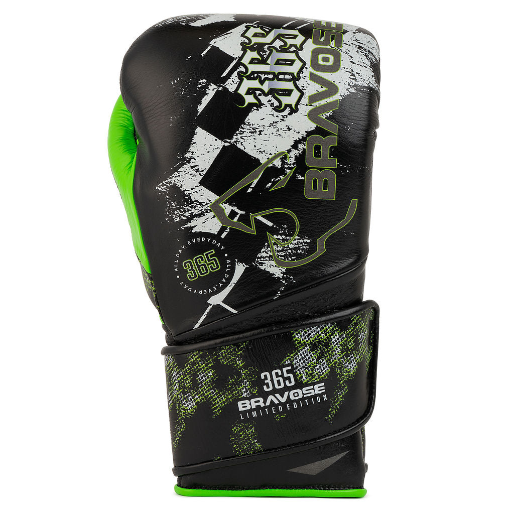 Bravose Limited Edition 16oz Velcro Boxing Gloves – Black & Green-1